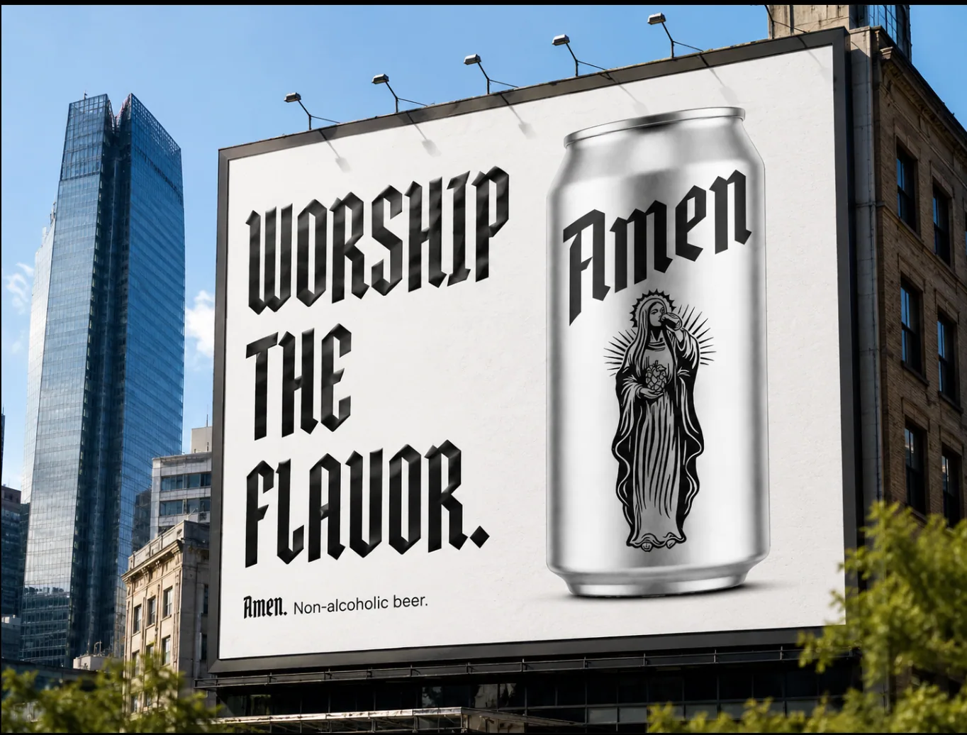 Amen 'Worship the Flavor' billboard in the city