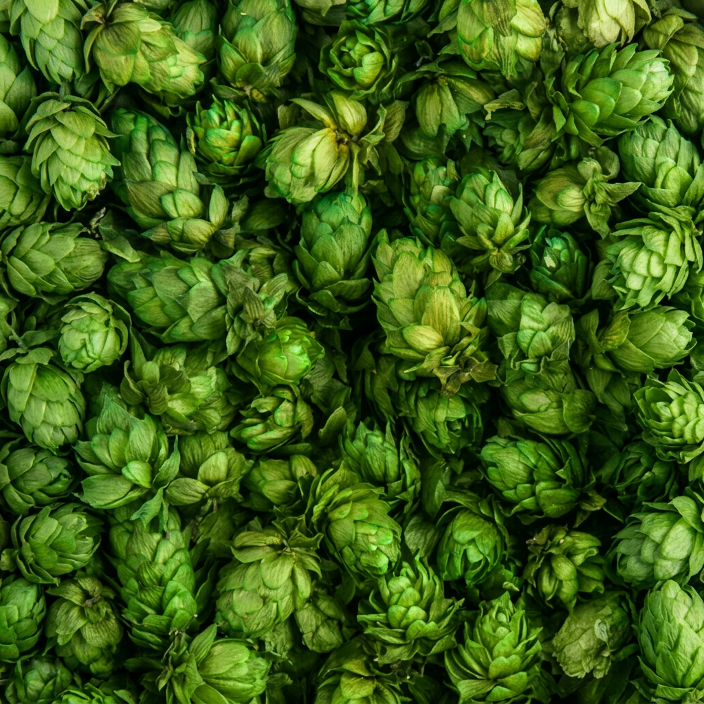 Fresh hop cones flat-lay