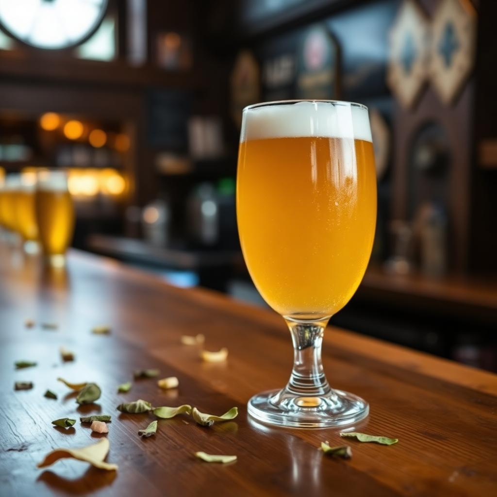 Hazy pale ale glass with white foam
