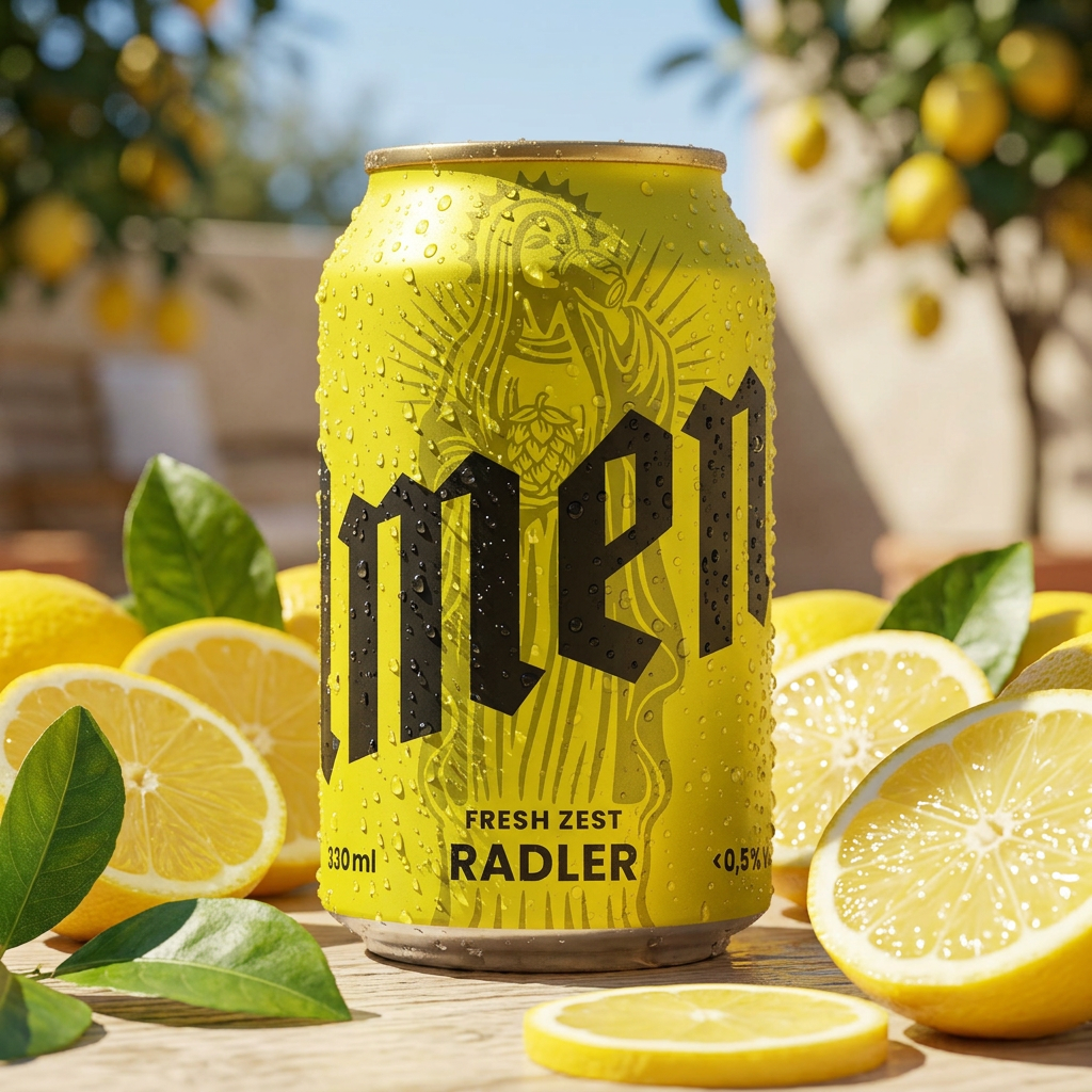 Amen radler can surrounded by fresh lemons