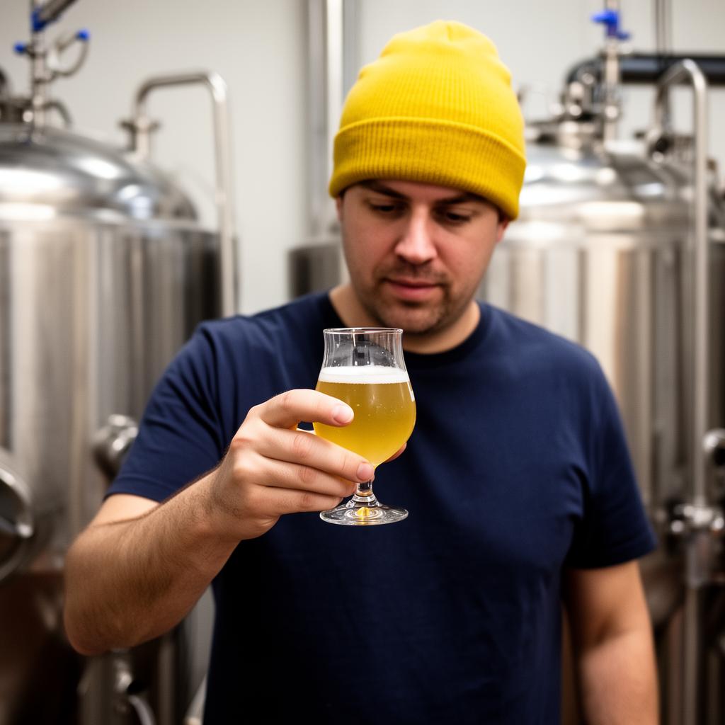 Brewer inspecting a tasting glass