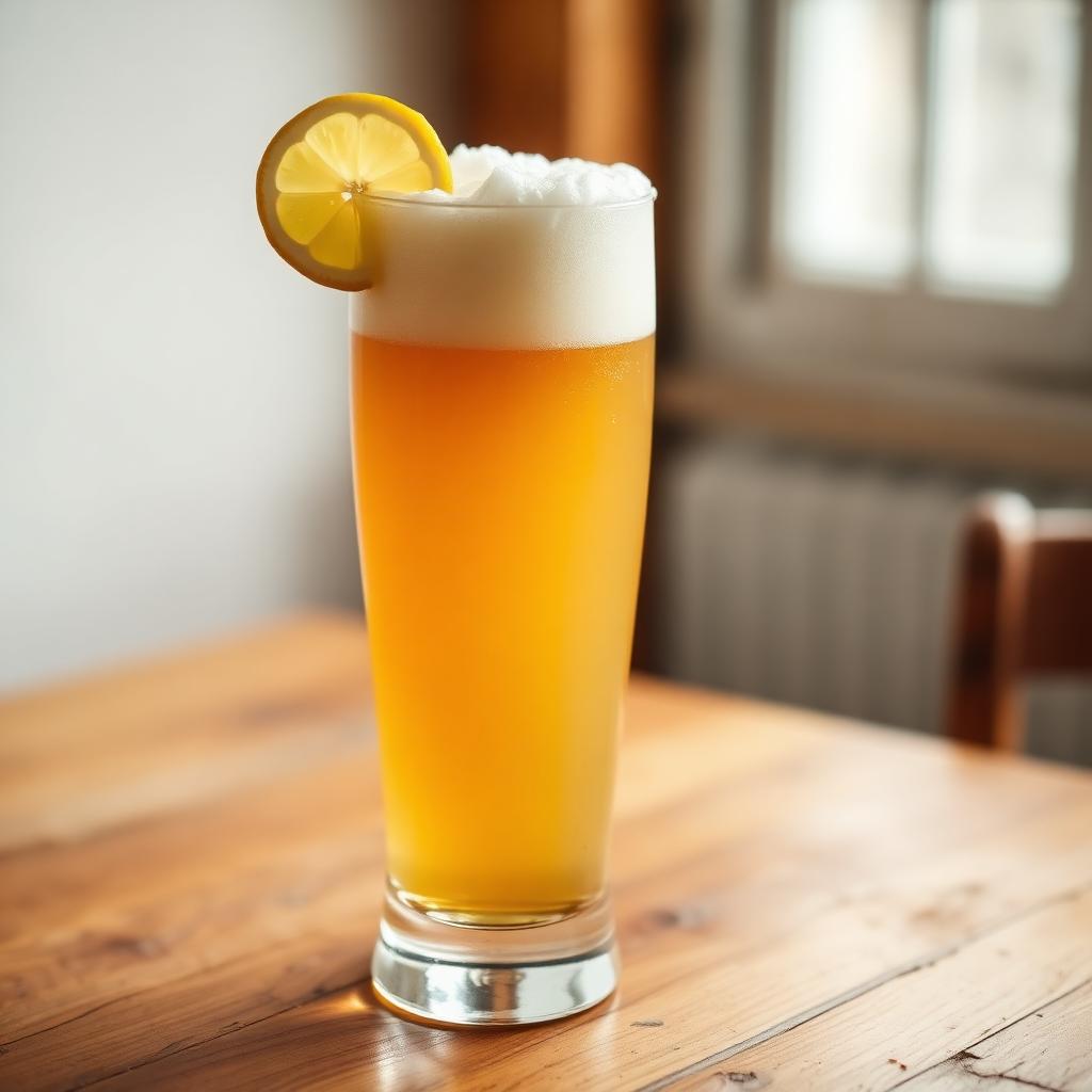 Weizen glass of cloudy wheat beer with lemon