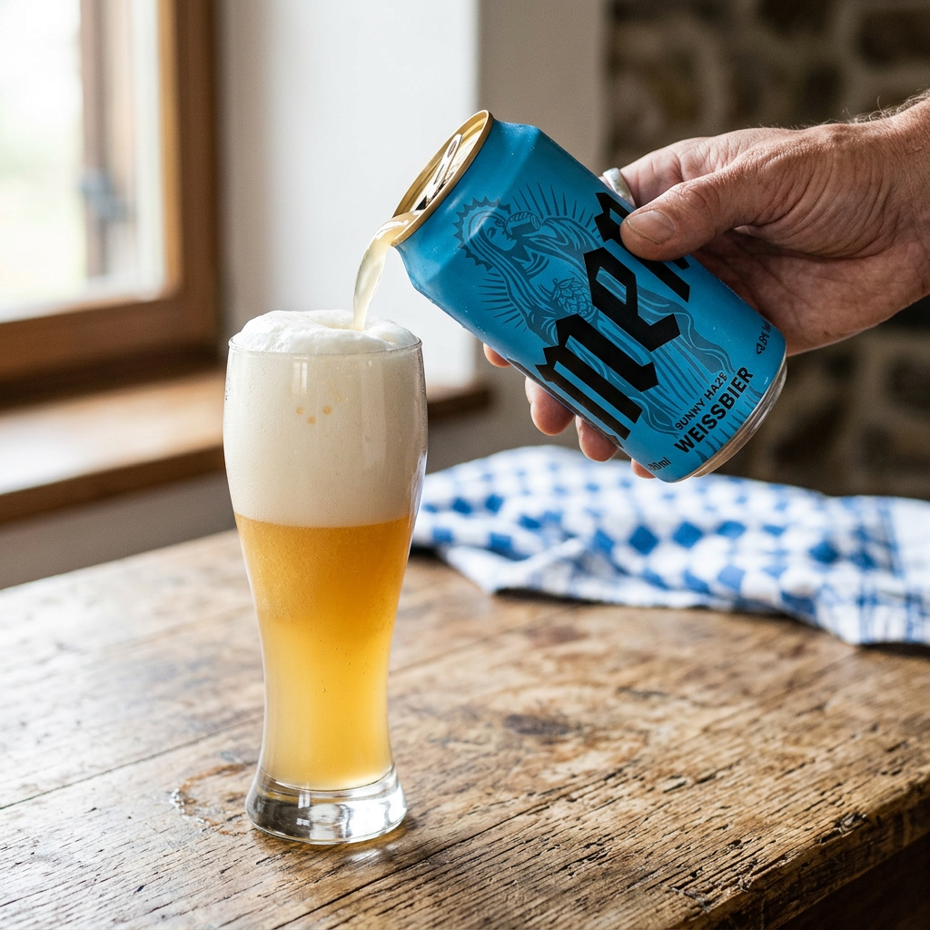 Amen weissbier poured into a tall weizen glass